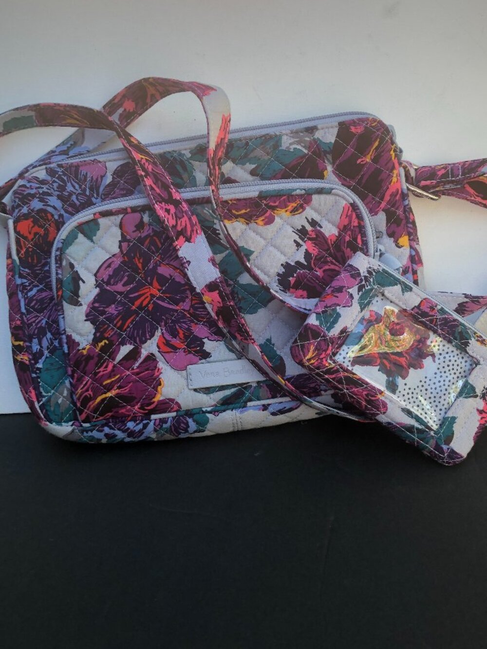 Vera Bradley Little Hipster Crossbody Floral Quilted Blue Pink Purple, ID pouch